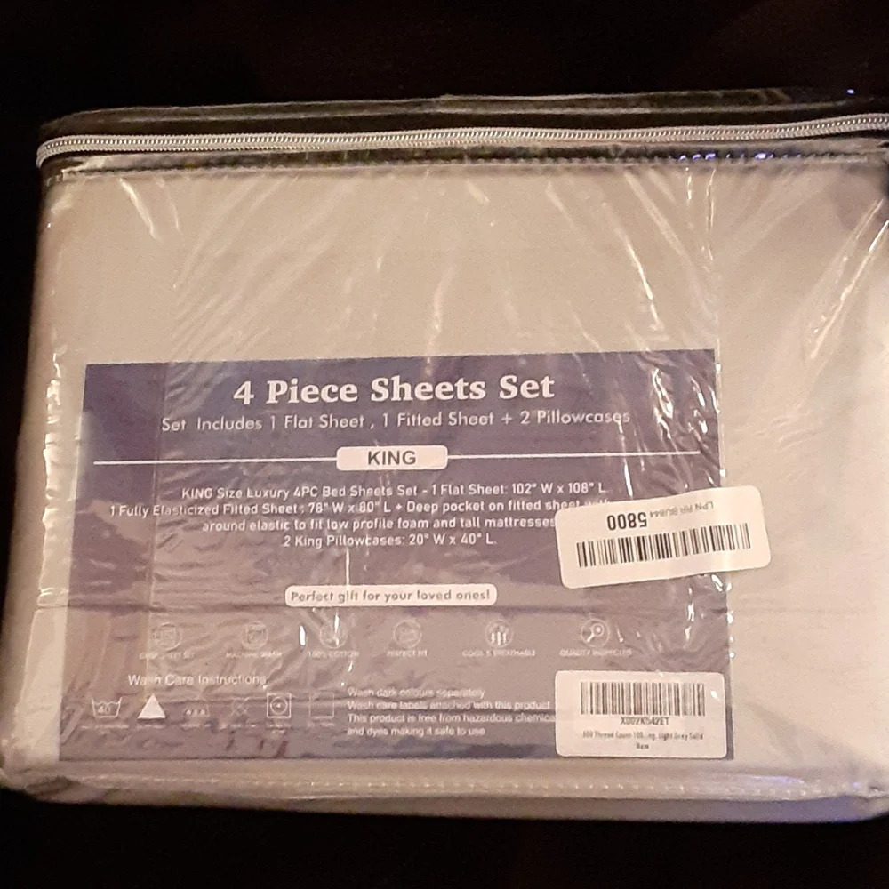 Mattress Homes 4 piece King sheets set 600 TC light gray solid 100% cotton New…